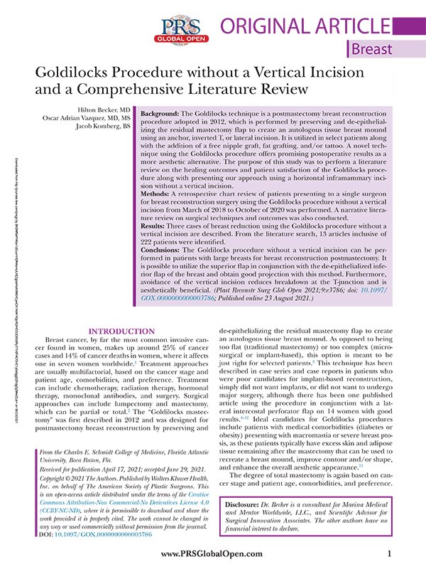 Goldilocks Procedure without a Vertical Incision and a Comprehensive Literature Review
